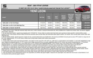 seat leon 2021 fiyat listesi